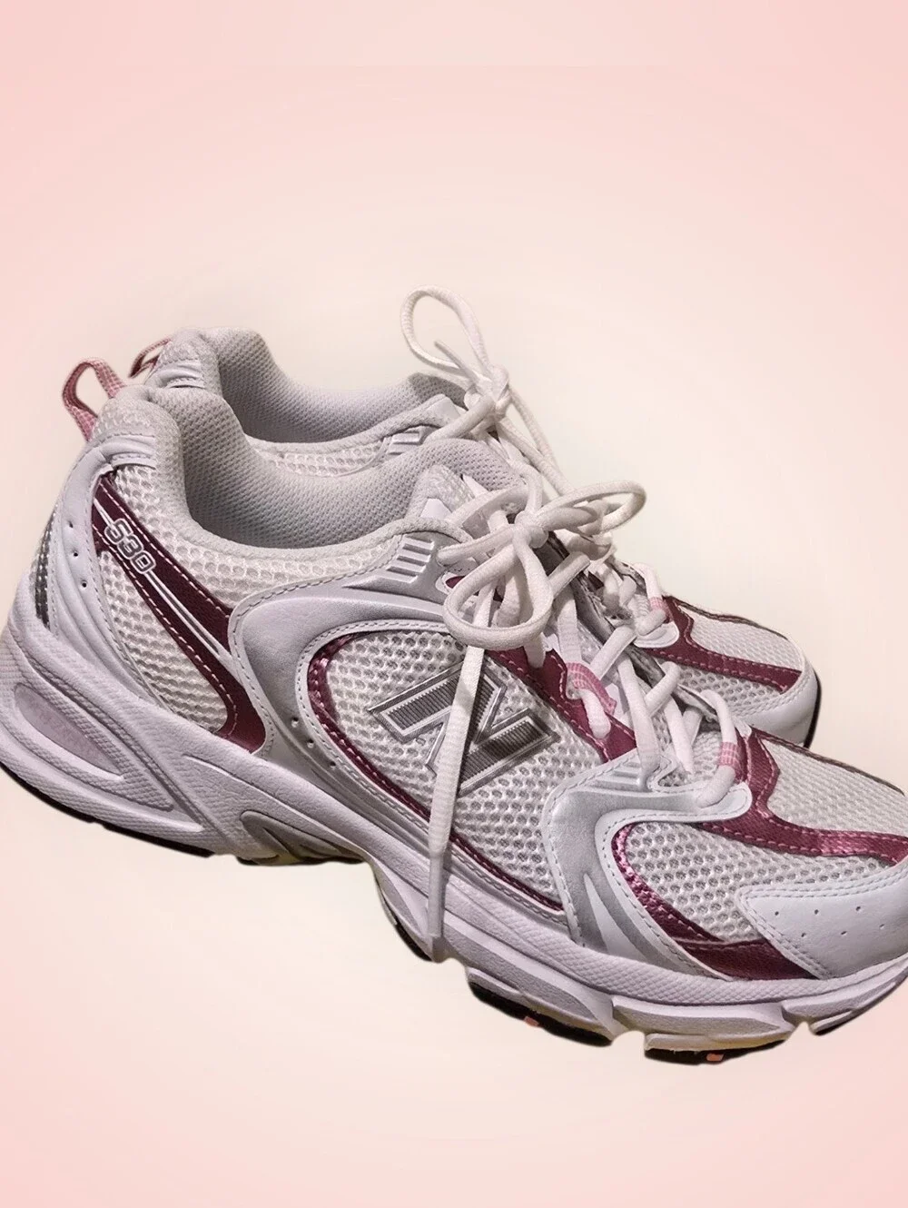 New Balance Women's White and Rose Athletic Sneakers